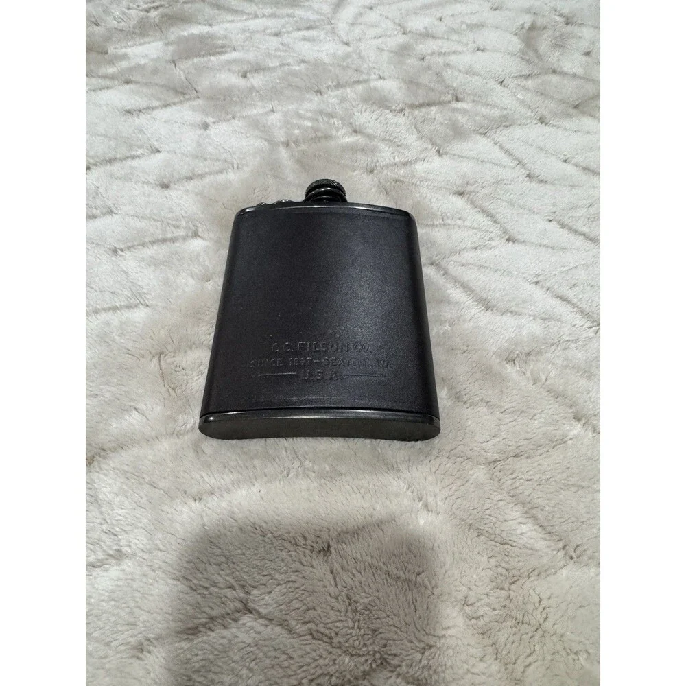 Rare Filson C.C. Filson Co 6oz Black Bridle Leather Stainless Flask Heritage